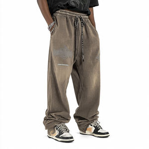 Pantalons de survêtement vintage pour hommes, style streetwear, coupe ample, coupe droite, effet délavé, broderie, pantalon en molleton - Product Image 2