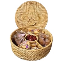 Panier à fruits en bambou et rotin tricoté à la main, classique, avec de nombreux compartiments, panier rond artisanal, rangement pour bonbons, Afrique VGREENART