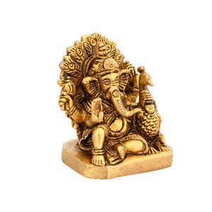 Statue d'idole de Ganesh assise en laiton avec paon - Product Image 4