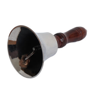 Regalo de Navidad de campana vintage de 6 pulgadas con impresión personalizada con mango de madera y acabado de latón plateado para entusiastas de la artesanía de metal - Product Image 3