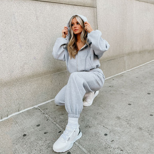 ชุดวอร์มผ้าฝ้ายแบบรูดซิปมีฮู้ดและกางเกงวิ่งชุดวอร์มและมีฮู้ดชุดเสื้อผ้า2ชิ้น - Product Image 3