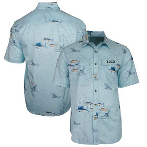 OEM Custom Logo <b>Men's</b> Summer Rayon Short Sleeve <b>Floral</b> <b>Shirt</b> 100% Polyester Waterproof Lapel Fishing <b>Shirt</b> - Product Image 1