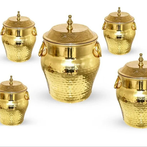 Handmade Gold Plated Metal Round Wooden Hotpot with a Classic yet Fancy Design Ideal for Upscale Dining and Premium Kitchen Use - Product Image 4