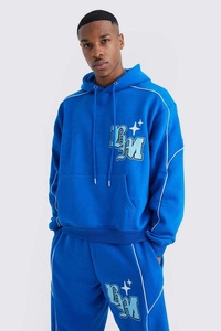 Sweat à capuche personnalisé en coton épais, avec motifs graphiques, effet vieilli, patchwork, coupé-cousu, style streetwear vintage, délavé à l'acide et effet soleil. - Product Image 4