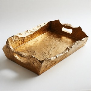 Plateau de service de luxe ZenithShine avec surface en aluminium et bois poli, bordure gravée et design minimaliste moderne - Product Image 6