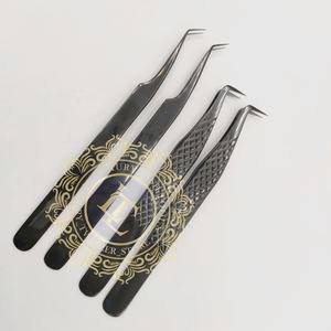 Pinzas de extensión de pestañas con revestimiento de Plasma negro hechas a mano, pinzas de pestañas de acero inoxidable con mango suave, mano de etiqueta privada - Product Image 3