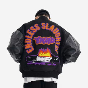 High Street Style hommes varsité veste automne Collage Baseball laine Bomber manteau col montant respirant coupe-vent - Product Image 3