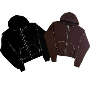 Sudadera con capucha unisex de forro polar grueso con pedrería y diseño de cristal, ideal para la temporada de invierno, pedidos al por mayor - Product Image 2