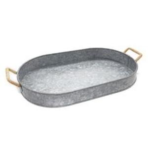 Elegante bandeja de servicio de metal galvanizado de granja, perfecta para fiestas al aire libre o para crear arreglos de centro de mesa rústico - Product Image 1