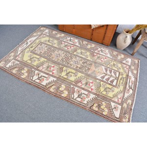 Turkish Vintage Rug, 3.8x6.1 ft Accent Rug, Brown <b>Yellow</b> Polka dot Rug - Product Image 4