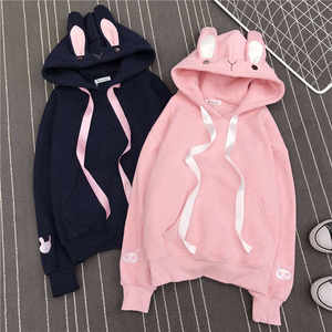 Otoño Invierno mujeres sudaderas con capucha Orejas de conejo moda Hoody Casual Color sólido cálido sudadera sudaderas con capucha para mujer - Product Image 2