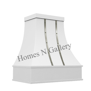 Hotte de cuisine murale en acier inoxydable sur mesure, finition patine blanche antique, design cheminée - Product Image 2