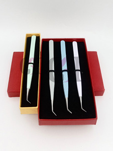 Pince à épiler pour extensions de cils en acier inoxydable de haute qualité, anti-magnétique, anti-statique, à pointe dentelée, droite à 45 degrés, revêtement en poudre - Product Image 2