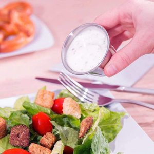 Venta caliente al por mayor de grado alimenticio de acero inoxidable contenedores de condimentos plato de forma redonda reutilizable inmersión tazas de salsa de soja - Product Image 4