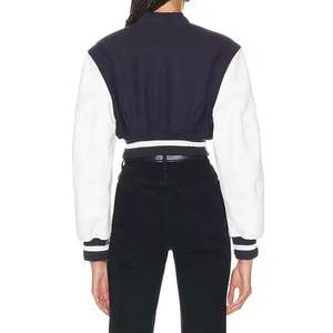 Top Trending 2025 Chaquetas universitarias de lana de algodón 100% para mujer Logotipo personalizado Recortada Señoras Chaquetas universitarias Bordado Transpirable - Product Image 3