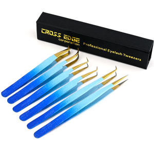 Venta al por mayor extensiones de pestañas volumen pinzas rectas 45 90 grados punta de fibra pinzas de acero inoxidable agarre suave pinzas curvas - Product Image 2