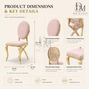 Chaise de réception de mariage en acier inoxydable doré à dossier découpé géométrique avec revêtement rose pour salles de banquet – Vente en gros de sièges - Product Image 5