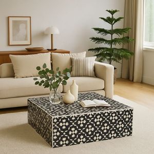 Table d'appoint en bois très vendue avec incrustation d'os, table de chevet ou table de nuit, prix d'usine en Inde - Product Image 1