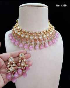 Chapado en oro indio pesado Kundan AD CZ gargantilla collar conjunto con parte trasera Meenakari para niñas mujeres ropa de fiesta - Product Image 1