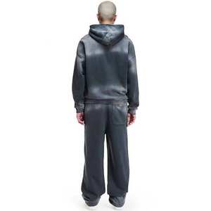 ชุดวอร์มผ้าฝ้าย 100% คุณภาพสูง สไตล์ย้อมสีแบบดิสเทรส ซีดจางด้วยแสงแดด สำหรับผู้ใหญ่ ประกอบด้วยกางเกงวอร์มและเสื้อฮู้ด - Product Image 3