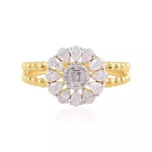 Anillo de compromiso de doble banda de oro de 14K, anillo de boda de diamante cultivado en laboratorio, joyería de aniversario única de corte de pera Baguette para ella - Product Image 2