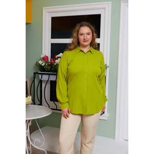 Camisa de Hilo Modal Tejido Drapeado RMG para Mujer, Talla Grande, Blusa Holgada y Cómoda en Verde Oliva - Product Image 1