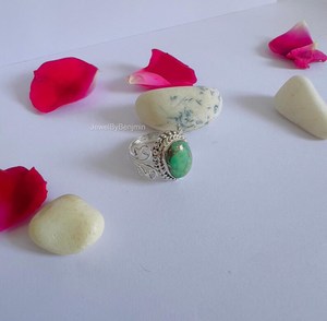 Anillo de plata verde cobre turquesa en Plata de Ley 925 hecho a mano piedra preciosa ovalada minimalista Boho joyería regalo para mujer - Product Image 4