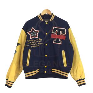 Bonne qualité taux de gros printemps et automne bleu jaune couleur contraste étoile et lettre imprimé collège Baseball veste universitaire - Product Image 1