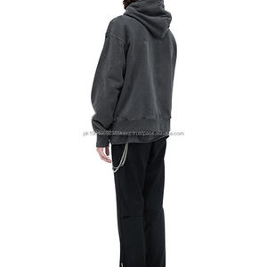 Sudadera con Capucha Personalizada de Estilo Hip Hop Urbano, 100% Algodón Grueso, Estilo Holgado, Lavado Vintage, con Agujeros Desgastados para Hombre - Product Image 4