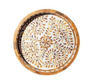 Trending Hot Selling Handmade Floral Design Round Wood Inlay Tray Kitchenware Household Items <b>Restaurant</b> & <b>Hotel</b> <b>Supplies</b> Tray - Product Image 1