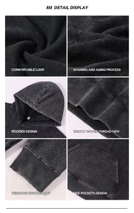 High Quality Custom Heavyweight <b>Black</b> Printed Bulk Wholesale Autumn Men's Stonewashed Acid Washed Hoodies & Sweatshirts - Product Image 2