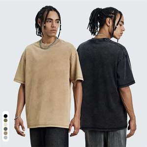 Batik de punto de gran tamaño de lujo informal para hombre, camisetas transpirables ecológicas en blanco de algodón 100% lavadas con ácido personalizadas de manga corta - Product Image 2