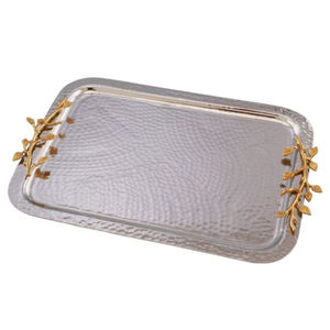 Plateau en métal martelé de qualité supérieure avec poignées en forme de feuille écologique, fait à la main et personnalisable pour le service des aliments - Product Image 5