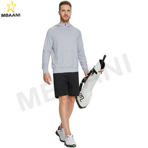Sweat-shirts pour hommes à manches longues avec poche kangourou, légers, en tissu chiné, avec fermeture éclair quart de tour pour le golf - Product Image 3