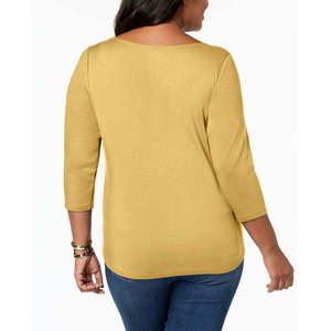 Top da Donna Charter Club Taglia Petite XL in Cotone Pima e Seta con Bottoni sulle Spalle, Motivo a Quadri, Stile Formale, Giallo, in Lino Popeline Lavorato a Maglia - Product Image 2