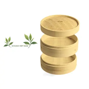 高品质天然竹蒸笼，经典传统双层设计，由Eco2go越南制造