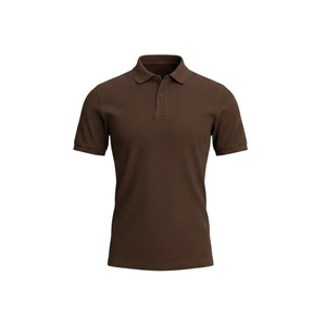 T-shirt Homme Marron à Manches Courtes en Coton Tricoté Uni Style Décontracté Coupe Classique avec Boutons 100% Coton Respirant 200g - Product Image 1