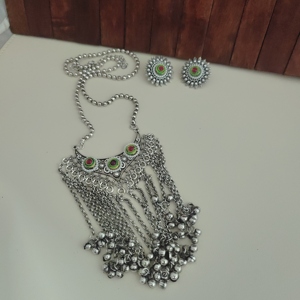 Meilleure vente de haute qualité Fusion oxydée longue chaîne collier boucles d'oreilles ensemble forme géométrique direct fournisseur indien-2 pièces - Product Image 1