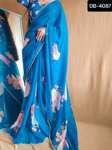 Ropa étnica india Georgette con rico Sari de trabajo de impresión fina digital con piezas de blusa de impresión digital Georgette y precio bajo - Product Image 6