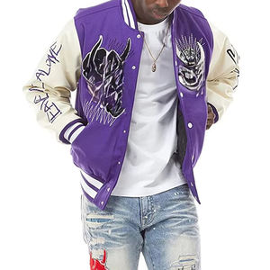 Custom <b>Purple</b> Men's <b>Varsity</b> <b>Jacket</b> Heavyweight Wool Shell Winter Letterman <b>Jacket</b> with Longline Fit & Warm Wool Lining - Product Image 3