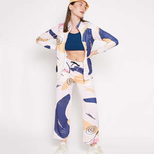 New Trendy Women <b>100</b>% <b>Cotton</b> Jogging Tracksuits 2-Piece Set with Front Zipper Thick Training Suit for Summer sublimation design - Product Image 4