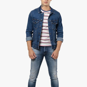 Veste en jean en coton et fourrure, couleur bleu noir, logo personnalisé, prix de gros, veste streetwear pour homme - Product Image 4