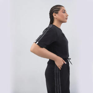 Ensemble de survêtement en coton d'été pour femmes T-shirt décontracté et pantalon ample grande taille fabriqué en usine en vrac à vendre - Product Image 5