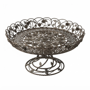 Round Metal <b>Cake</b> Stand with Rose Pattern Vintage Design Handmade Storage Basket for Living Room Tabletop Decor - Product Image 1