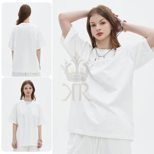 High Street Style femmes 100% coton T-Shirt à manches courtes tissu tricoté de haute qualité solide impression numérique personnalisable - Product Image 5