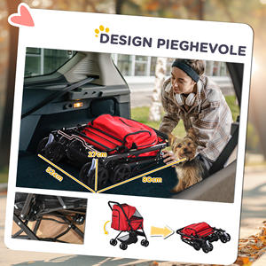 Poussette pliable PawHut pour petits chiens avec poignée pivotante et roues avec freins, 76.5x52x95cm, rouge - Product Image 5