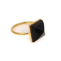 Bague en argent sterling de haute qualité plaquée or 18 carats, faite à la main, avec serti clos, pierre précieuse onyx noir naturel carrée de 12 mm, bijou délicat pour femme