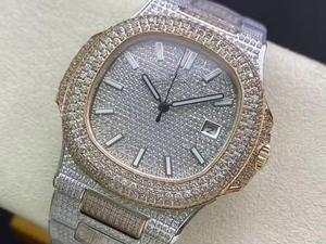 Montre de luxe en diamant pour unisexe, bracelet en cuir analogique, boîtier en acier inoxydable plaqué or, mouvement mécanique - Design élégant - Product Image 3