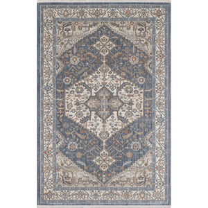 Alfombra turca de lujo hecha a máquina, color crema y azul marino, premium para sala de estar, del fabricante de Gaziantep. - Product Image 1