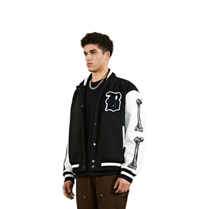 Chaqueta Varsity Personalizada para Hombre, Estilo Urbano, Bordado Chenille Negro, Cuello Alto, Cierre de Cremallera, Impermeable, Resistente al Viento, para Invierno - Product Image 6